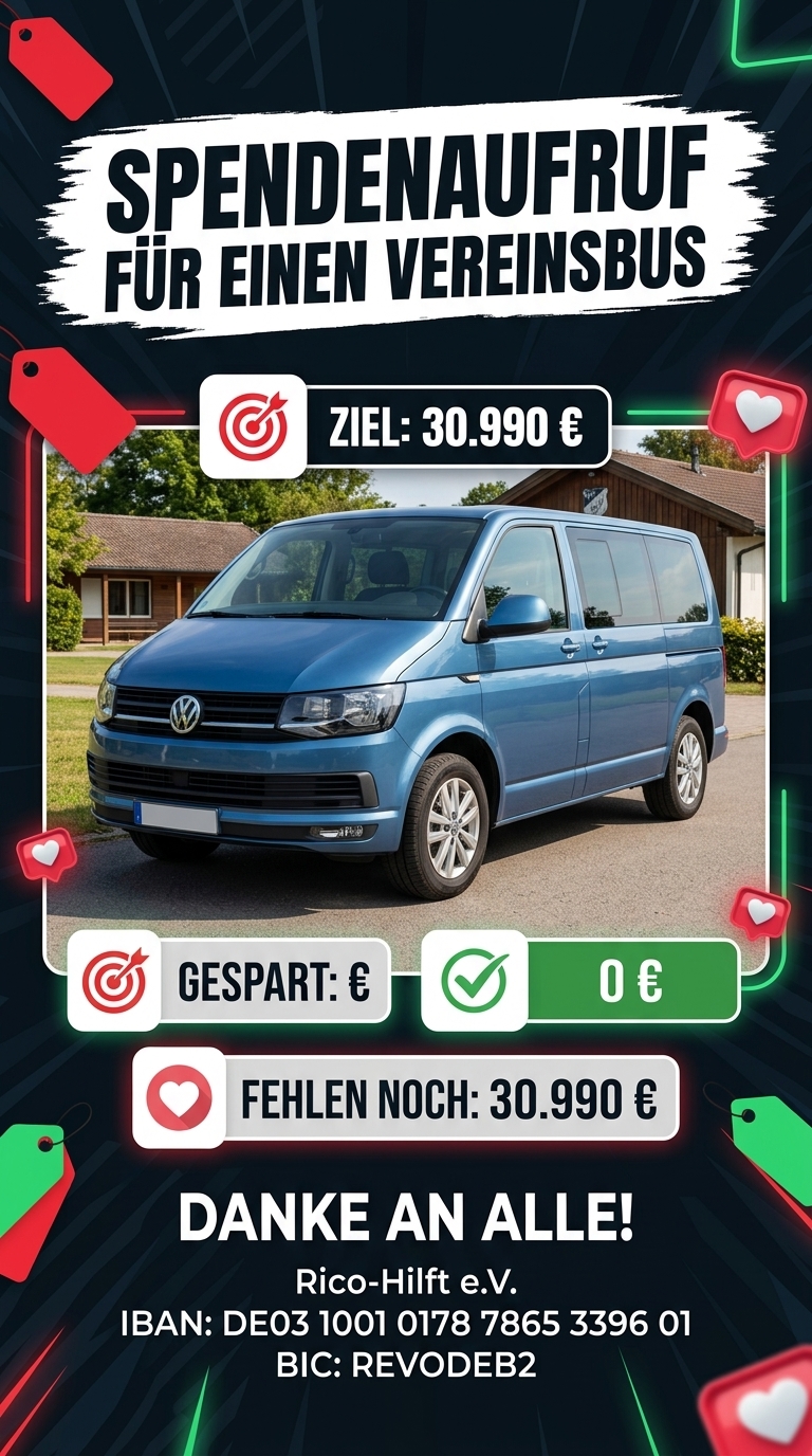 Spendenaufruf für einen Vereinsbus